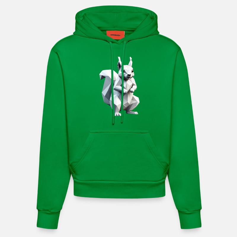 Squirrel - Cute Low Polygon Design - Organic Fitted Hoodie Made in EU - City Green
