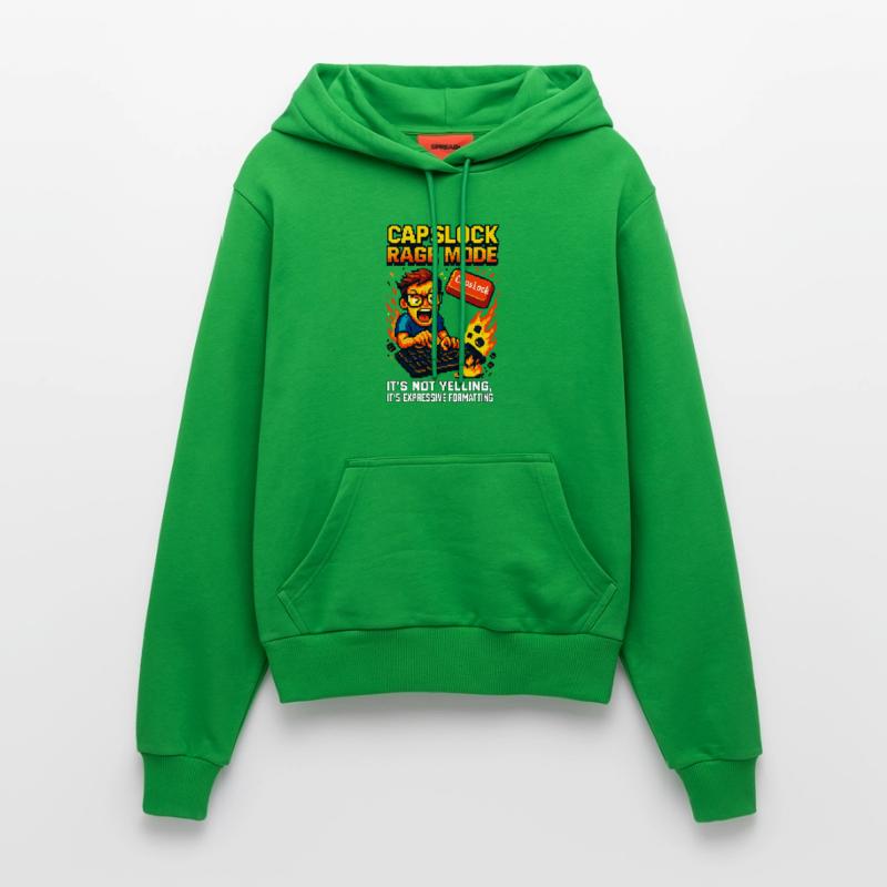 Capslock Rage Mode - Nerd de pixels en colère Sweat à capuche bio ajusté fabriqué en UE