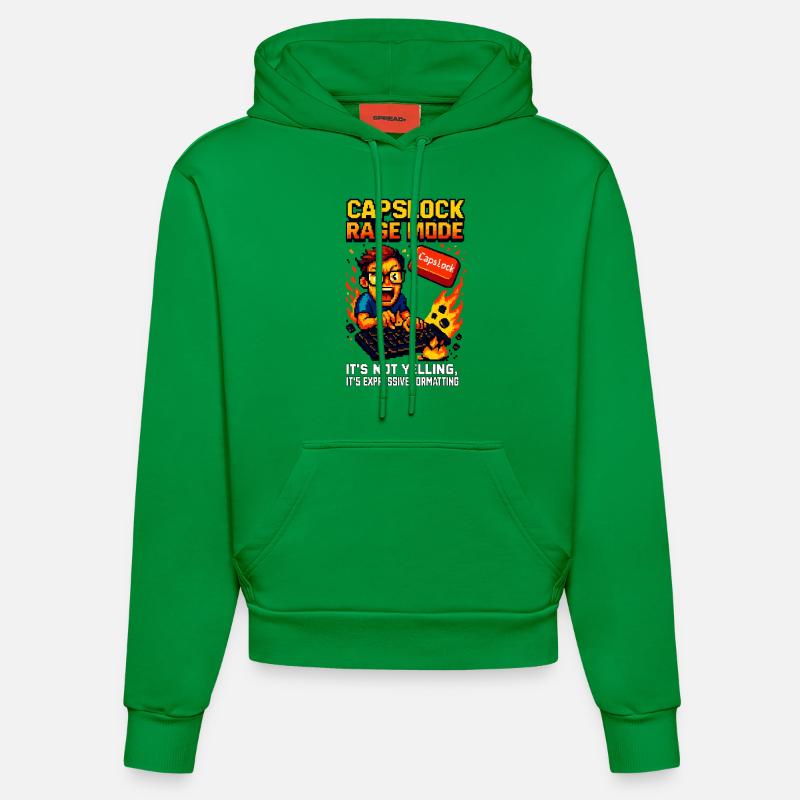 Capslock Rage Mode - Organic Fitted Hoodie Made in EU - City Green