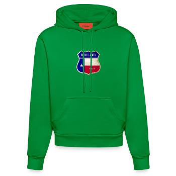 Design du drapeau Midland Texas - Sweat à capuche bio ajusté fabriqué en UE - City Green - Devant