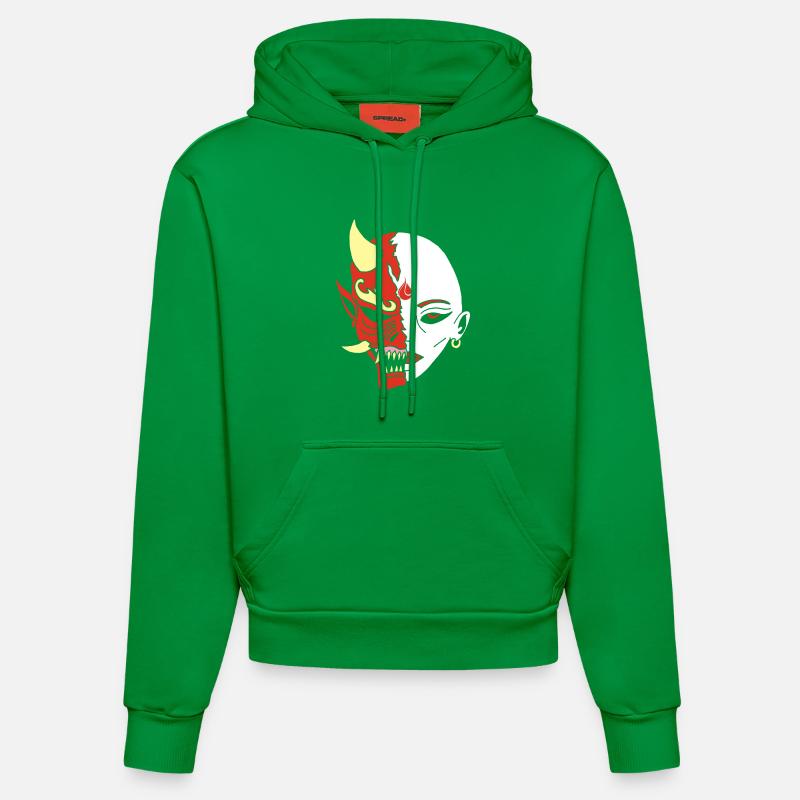 Mensch oder Dämon? - Organic Fitted Hoodie Made in EU - City Green