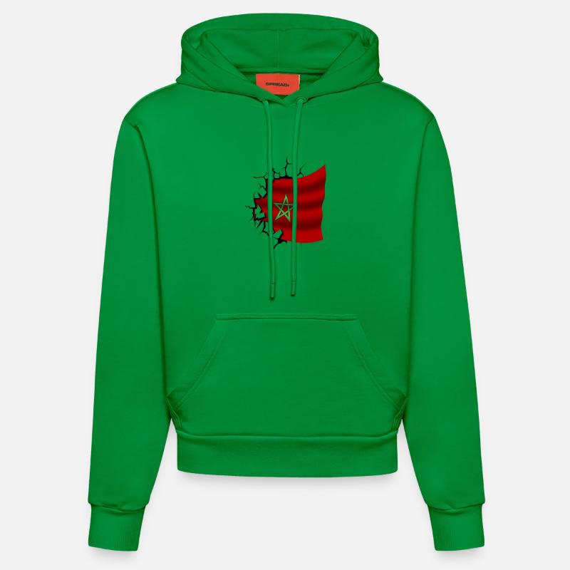 Drapeau du Maroc - Maroc - Drapeau Broken Design - Sweat à capuche bio ajusté fabriqué en UE - City Green