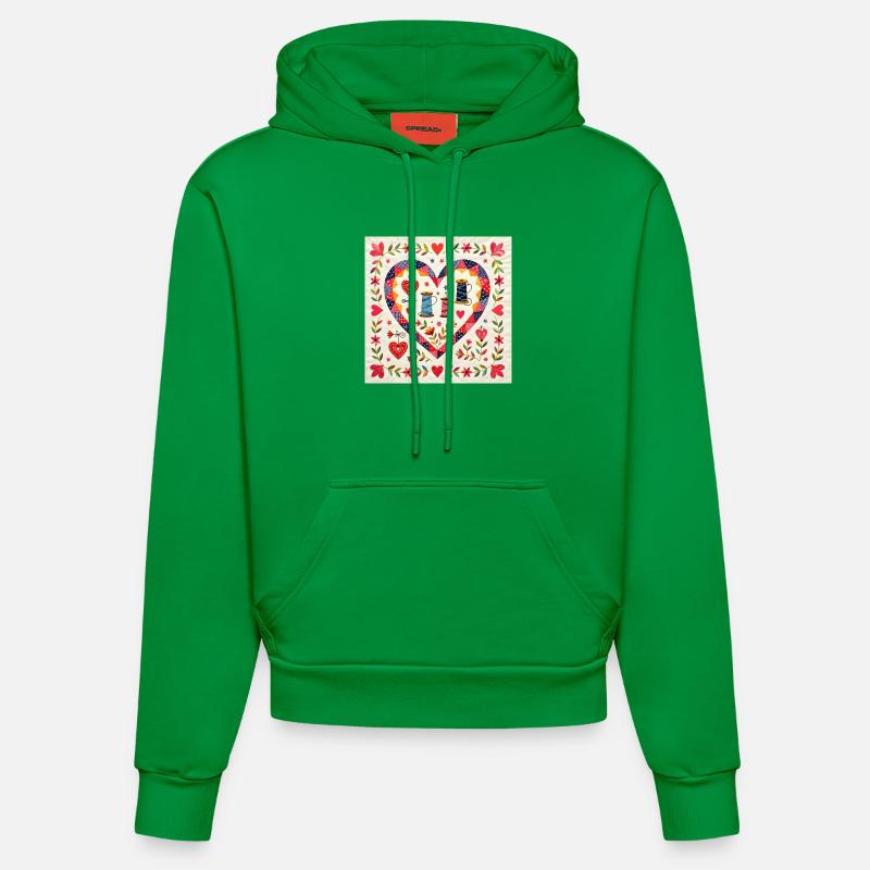 Patchwork Herz mit Garnen - Organic Fitted Hoodie Made in EU - City Green