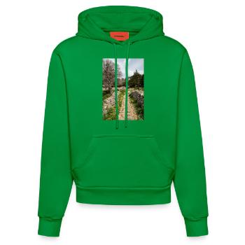 castle ruins of the medieval Palio Pyli Kos - Organic Fitted Hoodie Made in EU - City Green - Front