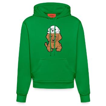 2 Welpen Hunde Liegen Aufeinander Zwei Freunde Duo - Organic Fitted Hoodie Made in EU - City Green - Vorne