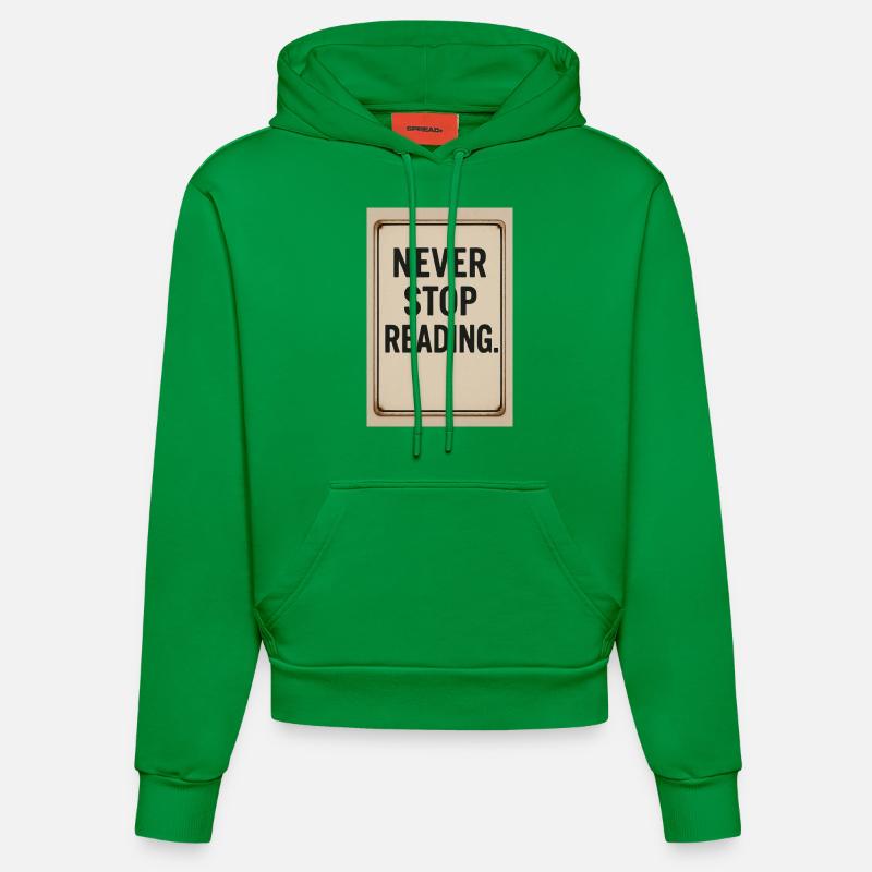 Never stop reading - Organic Fitted Hoodie Made in EU - City Green