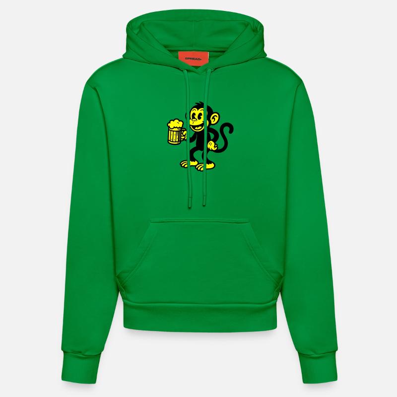 Monkey Beer Drinking - Sweat à capuche bio ajusté fabriqué en UE - City Green