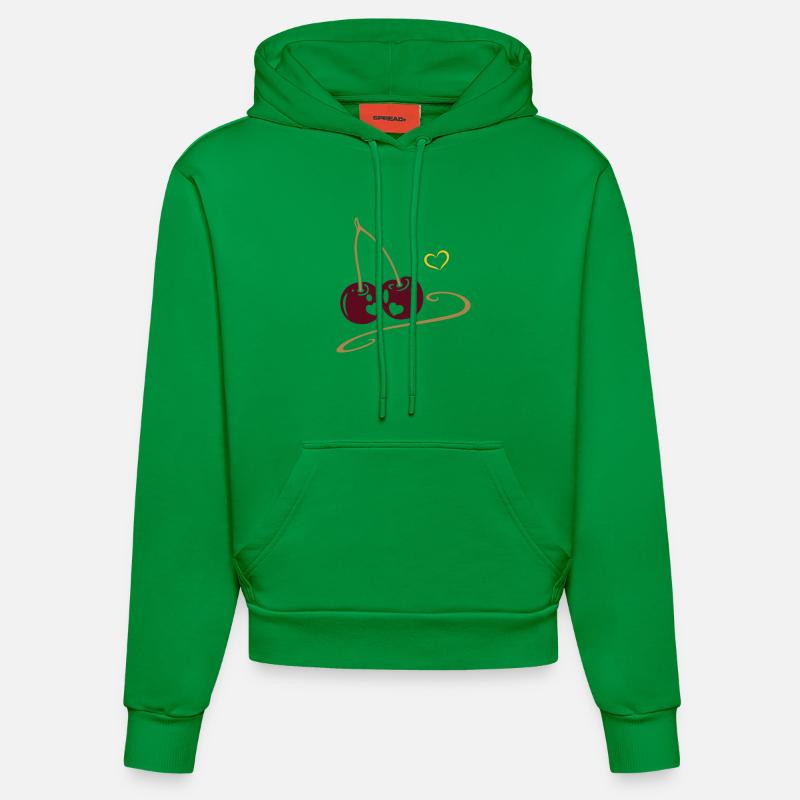 Deux cerises aux cœurs, amoureuses. - Sweat à capuche bio ajusté fabriqué en UE - City Green