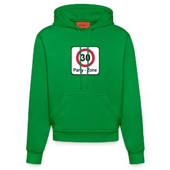 30.Geburtstag , Schild Party Zone (25) - Organic Fitted Hoodie Made in EU - City Green - Vorne