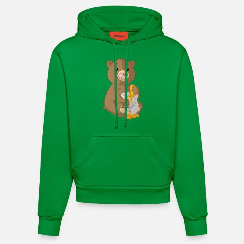 Ours de dessin animé mignon - Sweat à capuche bio ajusté fabriqué en UE - City Green