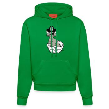 Pirat Katze Seeräuber Augenklappe Hut Ruderboot - Organic Fitted Hoodie Made in EU - City Green - Vorne