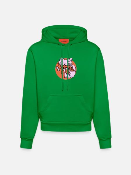 Cat eats cancer - Organic Fitted Hoodie Made in EU - City Green