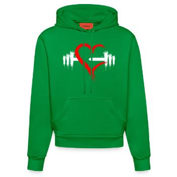 Dumbbell with heart - Organic Fitted Hoodie Made in EU - City Green - Front