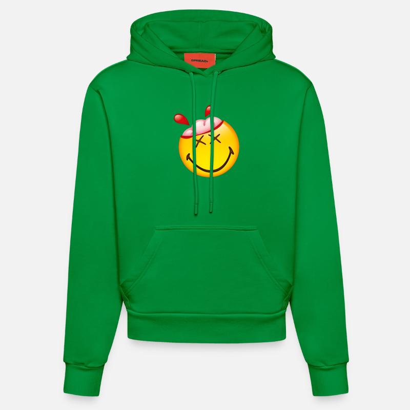 Smiley Glossy Happy Brain - Sweat à capuche bio ajusté fabriqué en UE - City Green
