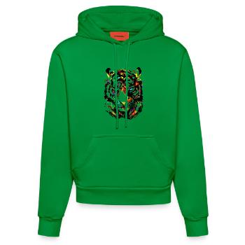 Bunter Tiger - Gelber Tigerkopf - Tiger Zeichnung - Organic Fitted Hoodie Made in EU - City Green - Vorne