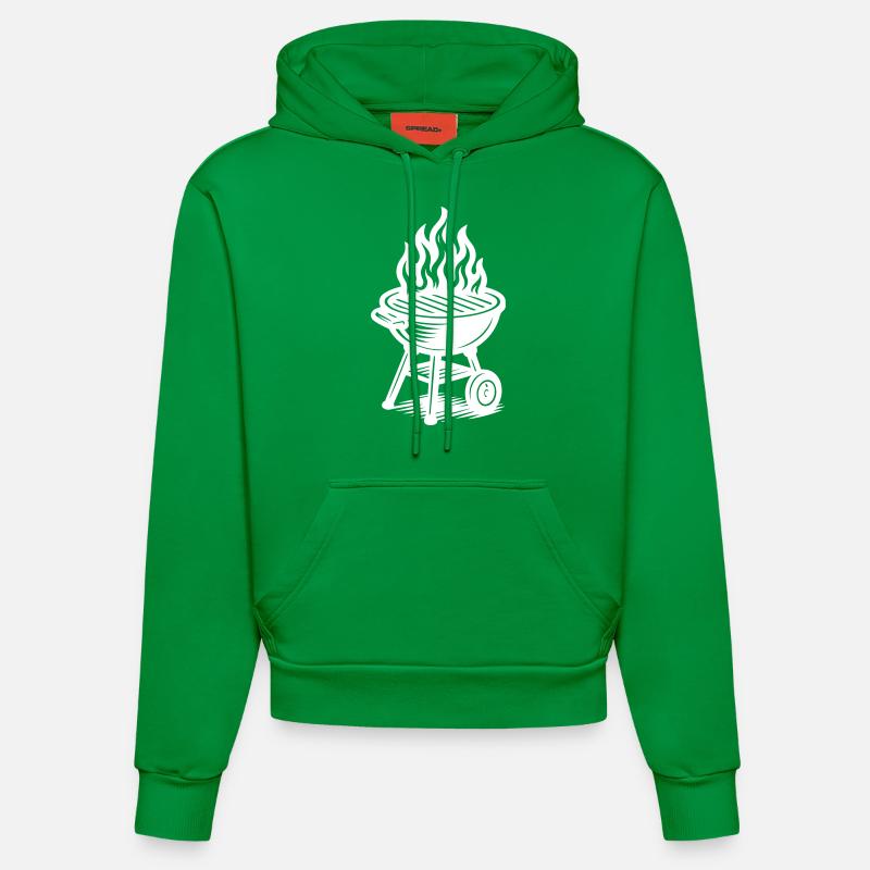 Grill Fire Grilling - Organic Fitted Hoodie Made in EU - City Green