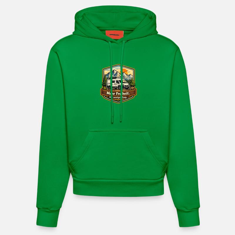 Camping—Plus de liberté—avec moins de choses—camper - Sweat à capuche bio ajusté fabriqué en UE - City Green