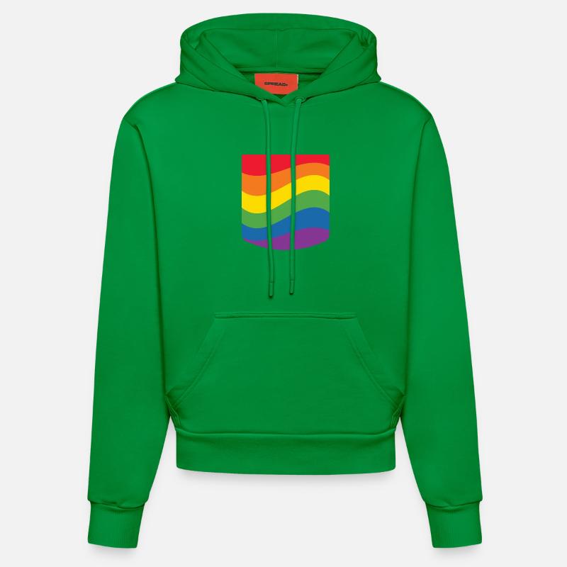 Rainbow Wave Pride Flag Minimal Design - Felpa con cappuccio ecologica aderente Made in UE - City Green