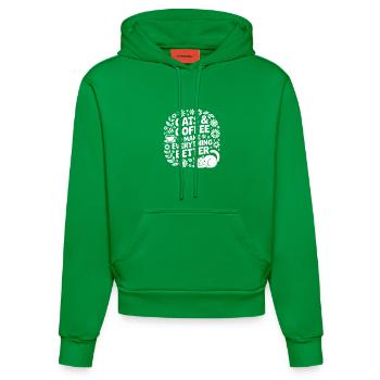 Katze und Kaffee ist alles was ich brauche - Organic Fitted Hoodie Made in EU - City Green - Vorne
