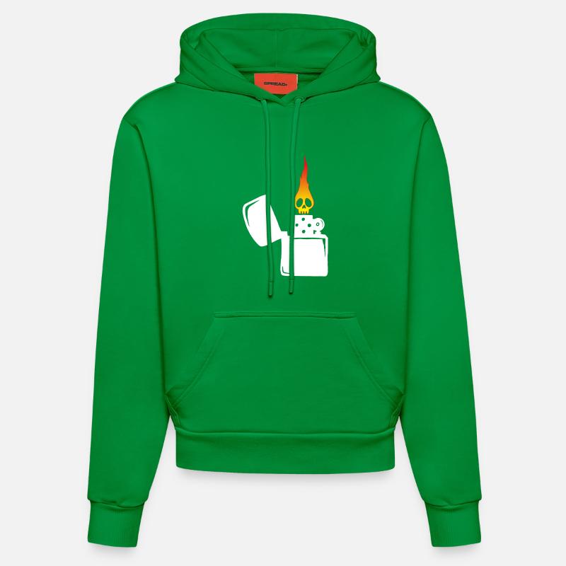 crâne enflammé et briquet blanc - Sweat à capuche bio ajusté fabriqué en UE - City Green