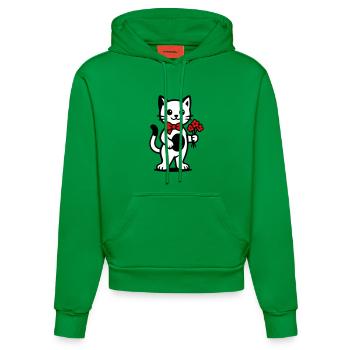 Kawaii cat lover with red ribbon - Organic Fitted Hoodie Made in EU - City Green - Front
