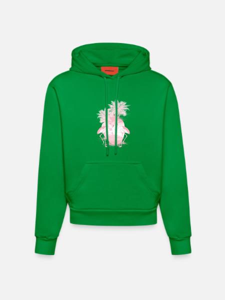 Palm Flamingos Summer Pink - Organic Fitted Hoodie Made in EU - City Green