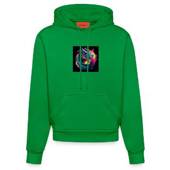 Neon Drache im Sternenkreis - Organic Fitted Hoodie Made in EU - City Green - Vorne