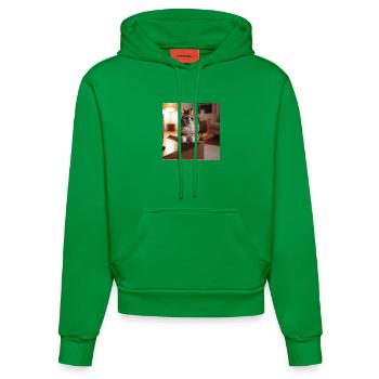 Funny Cat - Organic Fitted Hoodie Made in EU - City Green - Front
