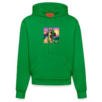 Mastiff mit Blumenkranz - Organic Fitted Hoodie Made in EU - City Green - Vorne