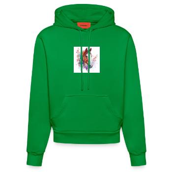 Aquarell Pferd und Blüten - Organic Fitted Hoodie Made in EU - City Green - Vorne