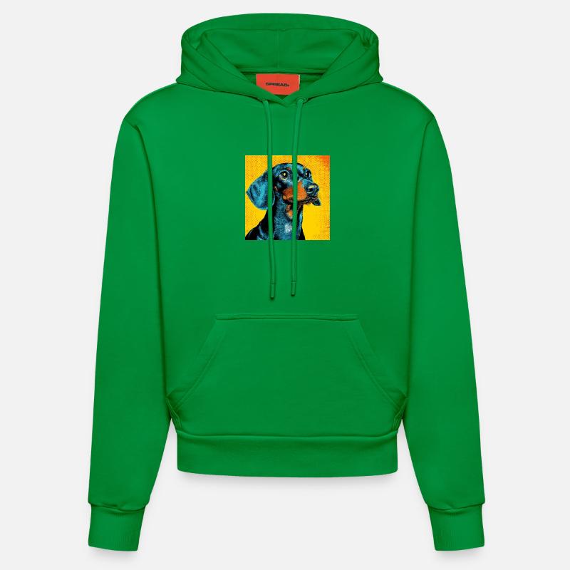 Teckel Pop Art - Sweat à capuche bio ajusté fabriqué en UE - City Green