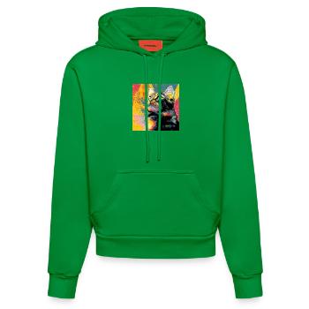 Portrait vif du chat pop - Sweat à capuche bio ajusté fabriqué en UE - City Green - Devant