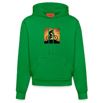Sonnenuntergang Mountainbike Silhouette - Organic Fitted Hoodie Made in EU - City Green - Vorne