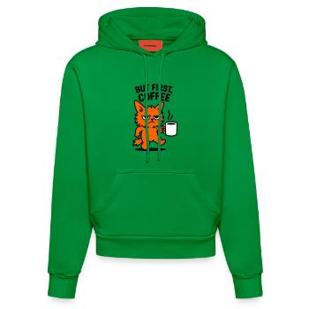 But first coffee cat - Organic Fitted Hoodie Made in EU - City Green - Vorne