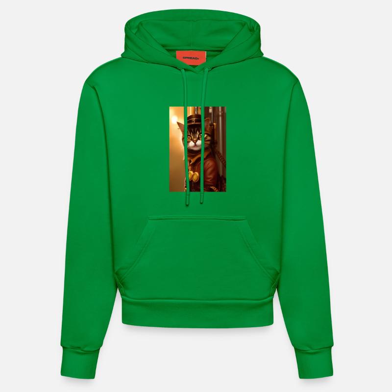 Chat Steampunk Style - Sweat à capuche bio ajusté fabriqué en UE - City Green