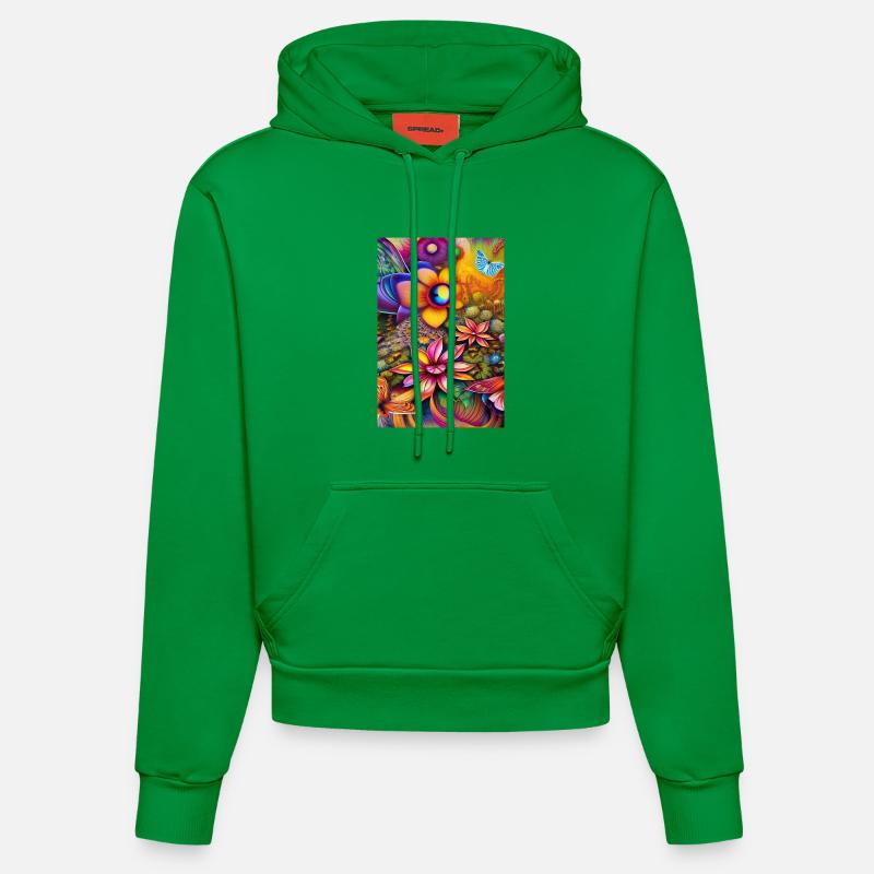 Fleurs et papillon - Sweat à capuche bio ajusté fabriqué en UE - City Green