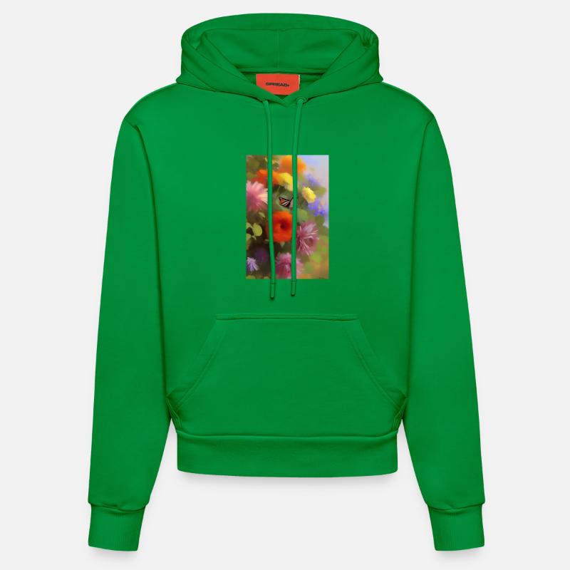 Fleurs et papillon - Sweat à capuche bio ajusté fabriqué en UE - City Green
