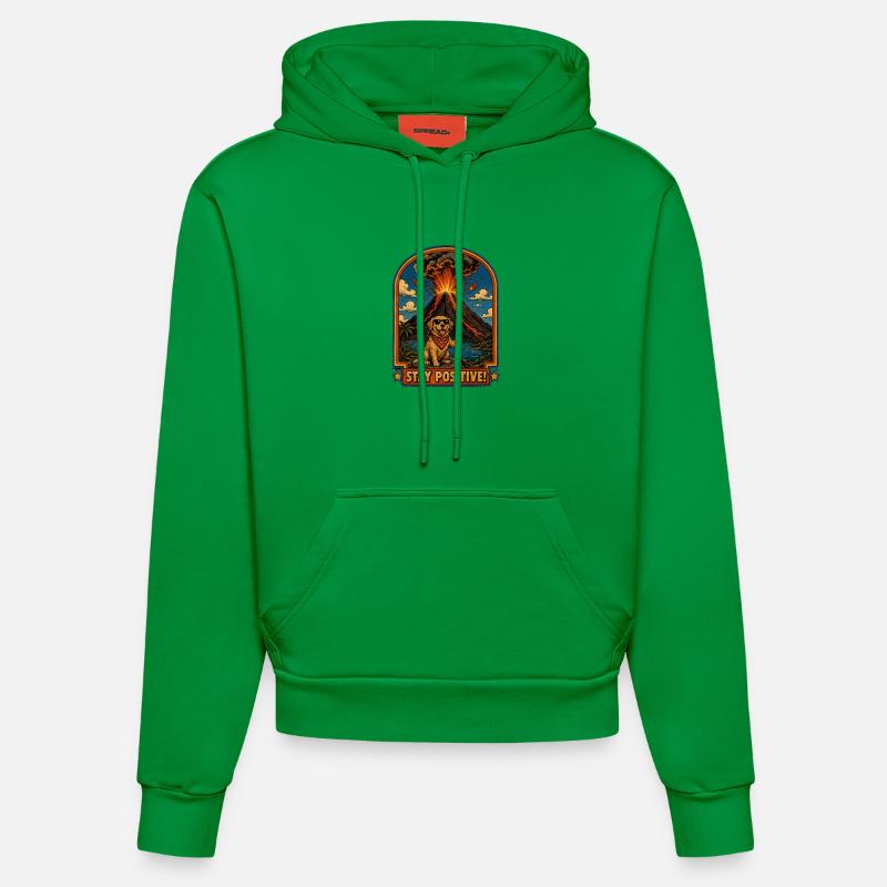 Chien devant un volcan – Restez positif - Sweat à capuche bio ajusté fabriqué en UE - City Green