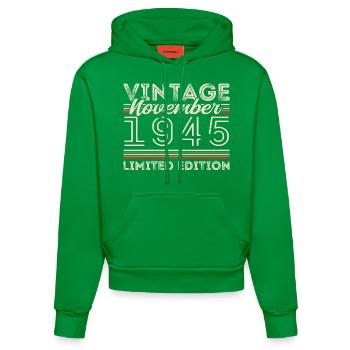 Né en novembre 1945 Anniversaire en novembre 1945 - Sweat à capuche bio ajusté fabriqué en UE - City Green - Devant