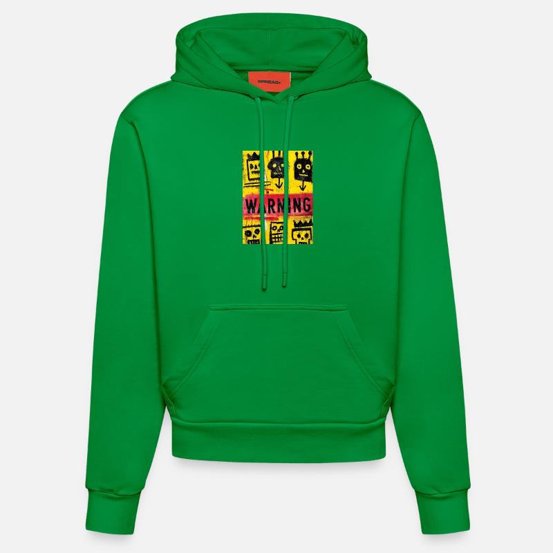 Expressionist Skull Art with Warning Message - Sweat à capuche bio ajusté fabriqué en UE - City Green