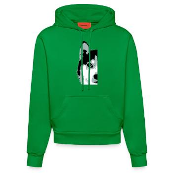 Dog White Husky Half Face Head Nice Cool - Organic Fitted Hoodie Made in EU - City Green - Front