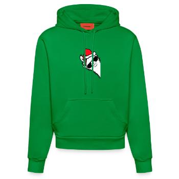Lama Cool Sonnenbrille Weihnachtsmütze Seitlich - Organic Fitted Hoodie Made in EU - City Green - Vorne