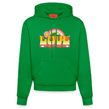 Love Scripture Flower Rainbow Clouds Art - Organic Fitted Hoodie Made in EU - City Green - Front