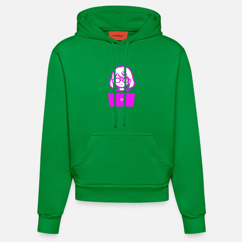 Woman with Computer Programmer Coder - Organic Fitted Hoodie Made in EU - City Green