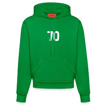70. 70 ANS. 70e ANNIVERSAIRE. ANNIVERSAIRE 70 ANS. - Sweat à capuche bio ajusté fabriqué en UE - City Green - Devant