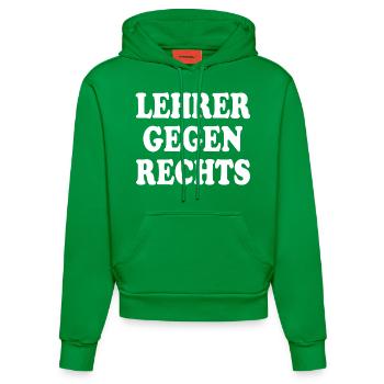 Lehrer gegen rechts - Organic Fitted Hoodie Made in EU - City Green - Vorne