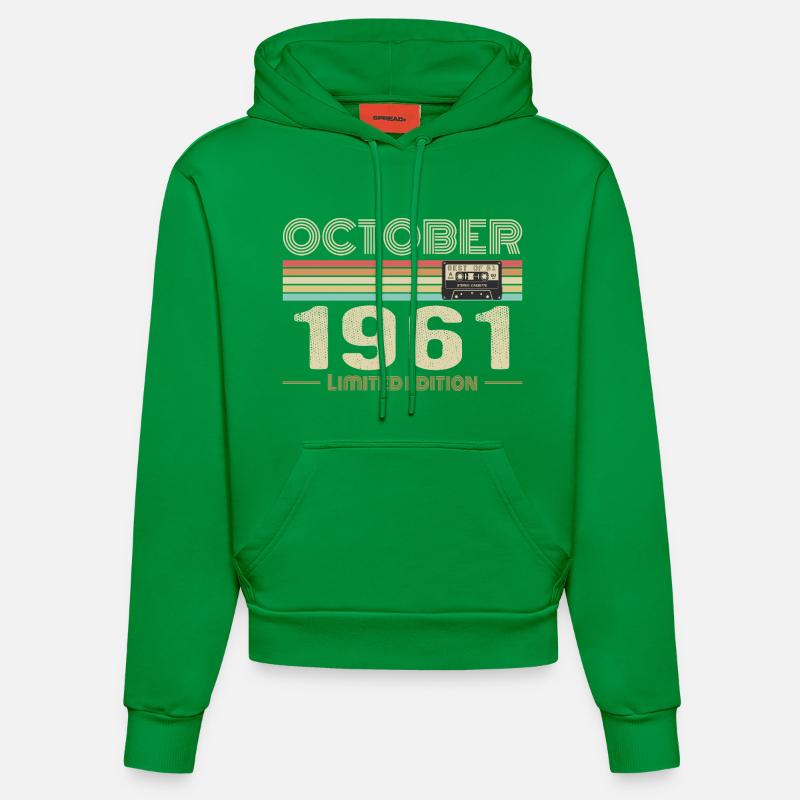 Anniversaire octobre 1961 - Birthday october 1961 - Sweat à capuche bio ajusté fabriqué en UE - City Green