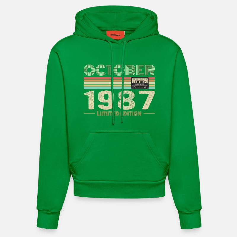 Anniversaire octobre 1987 - Birthday october 1987 - Sweat à capuche bio ajusté fabriqué en UE - City Green