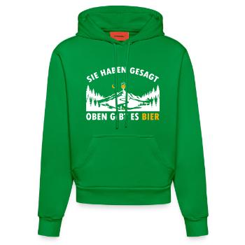 Sie haben gesagt oben gibt es Bier auf dem Berg - Organic Fitted Hoodie Made in EU - City Green - Vorne