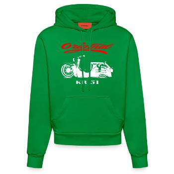 Simson Schwalbe DDR Moped - Organic Fitted Hoodie Made in EU - City Green - Vorne